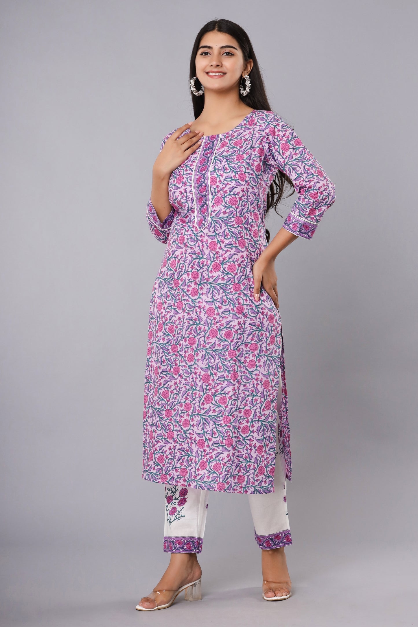 Lavender Printed Kurts Set