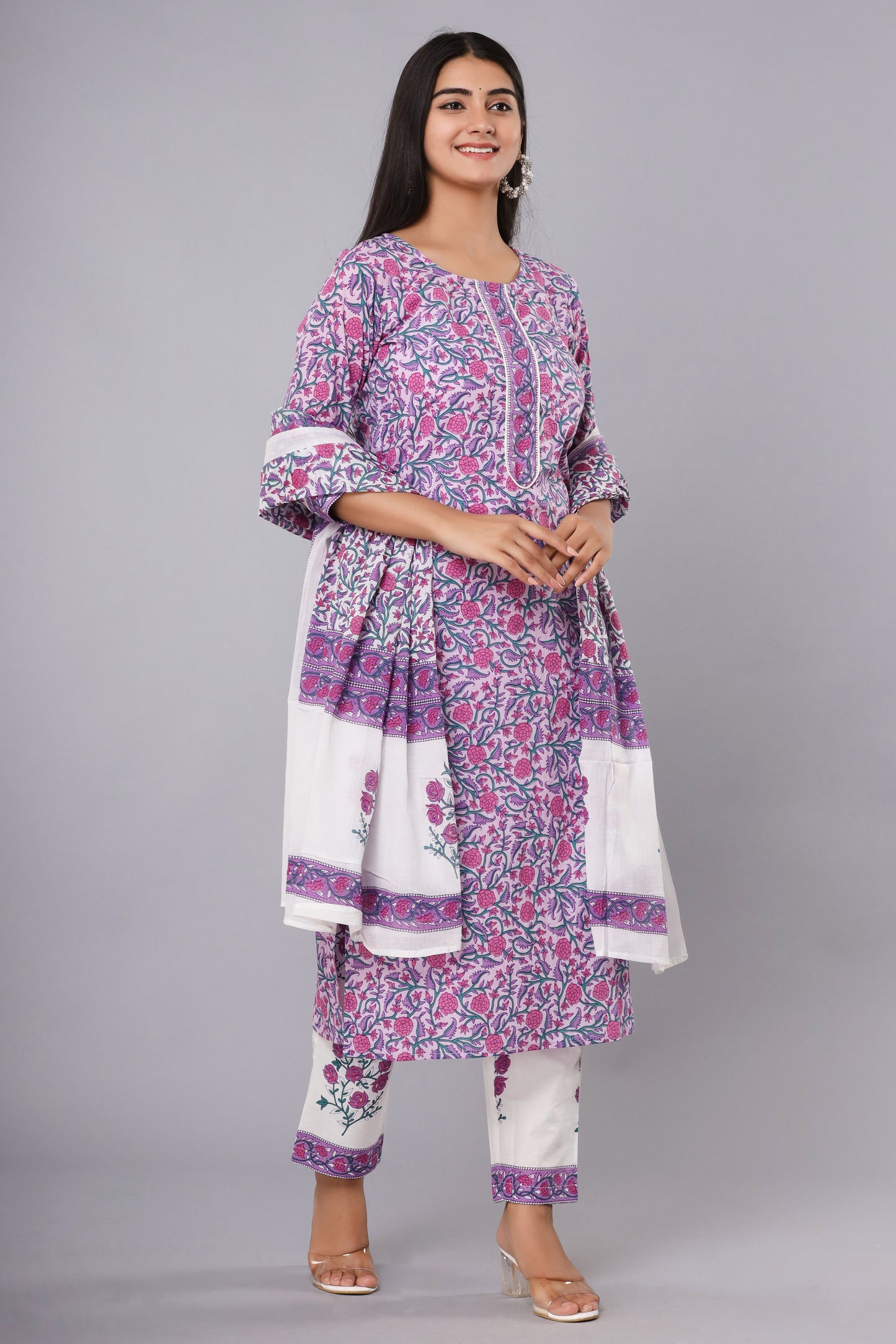 Lavender Printed Kurts Set
