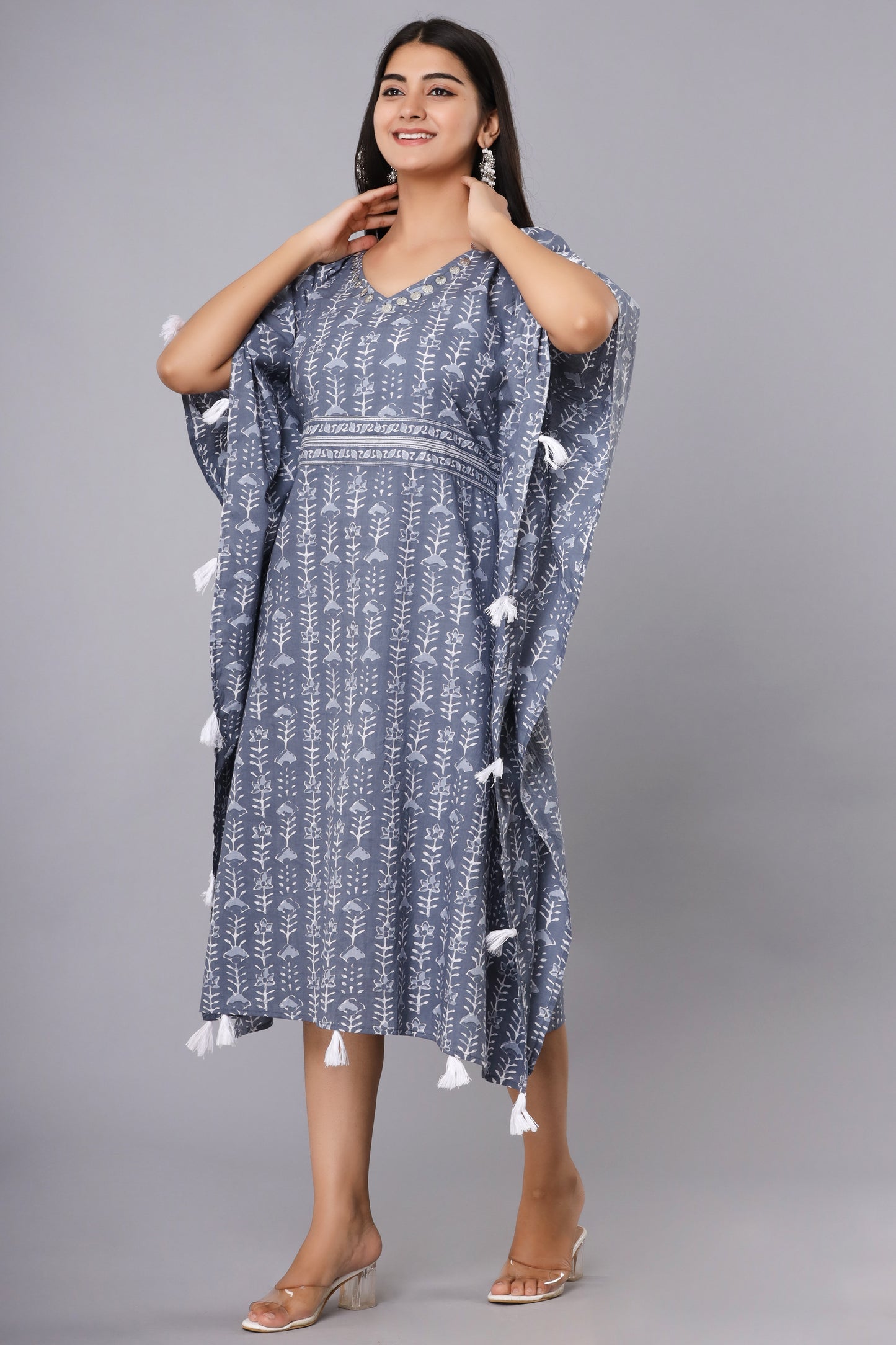 Cotton Grey Printed Kaftan