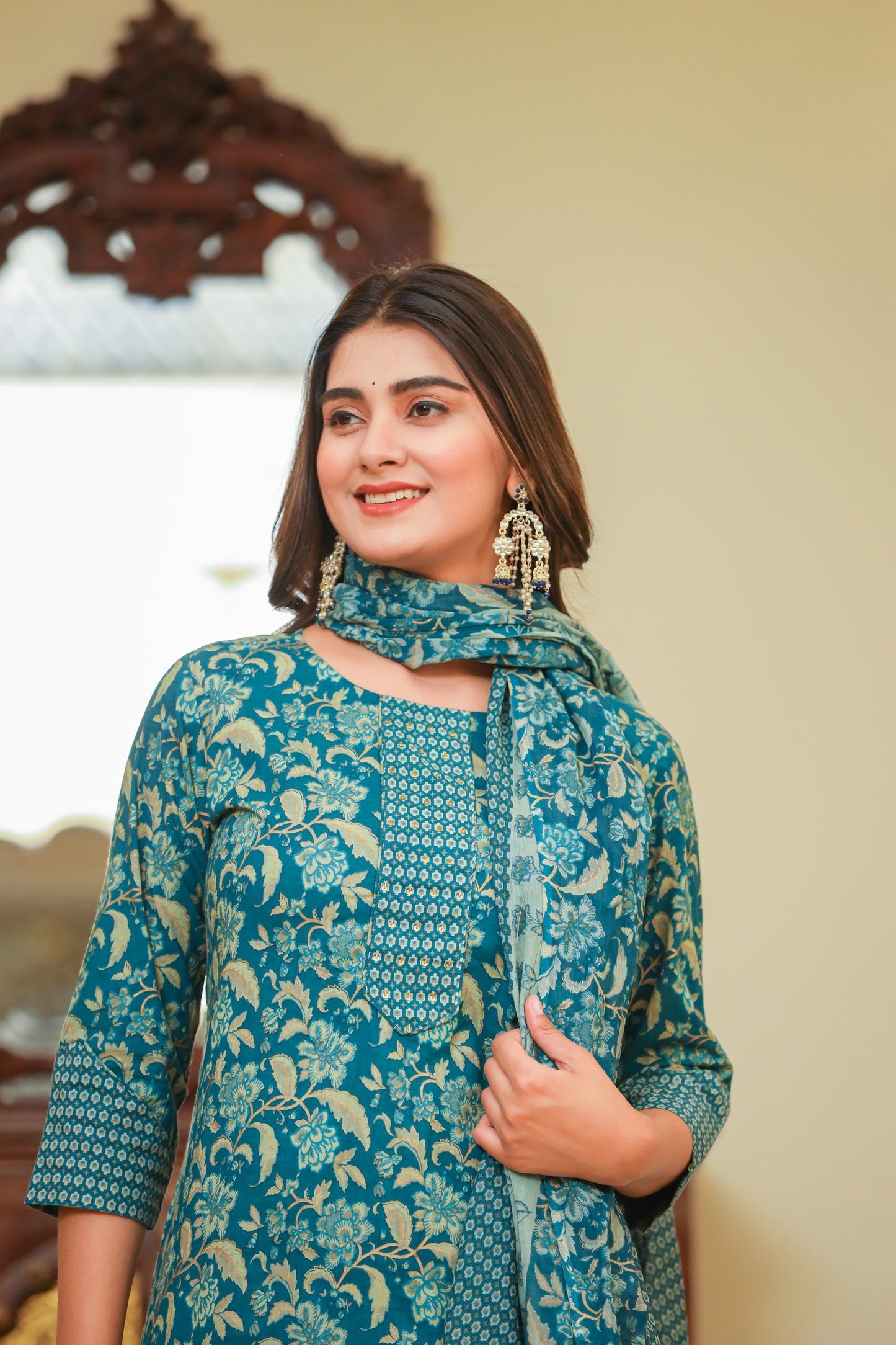 Teal Printed Kurta Set