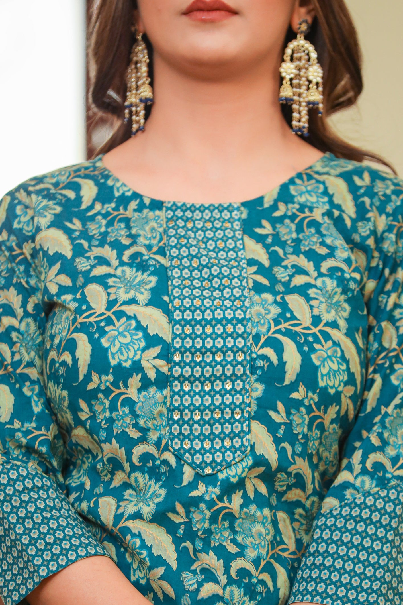 Teal Printed Kurta Set