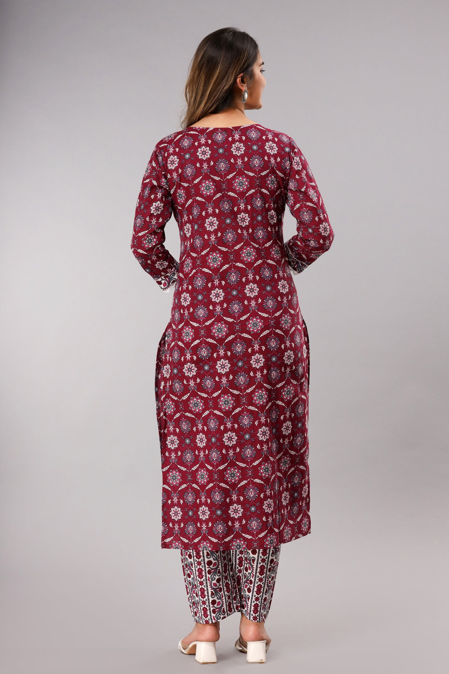 Wine Printed Kurta Set