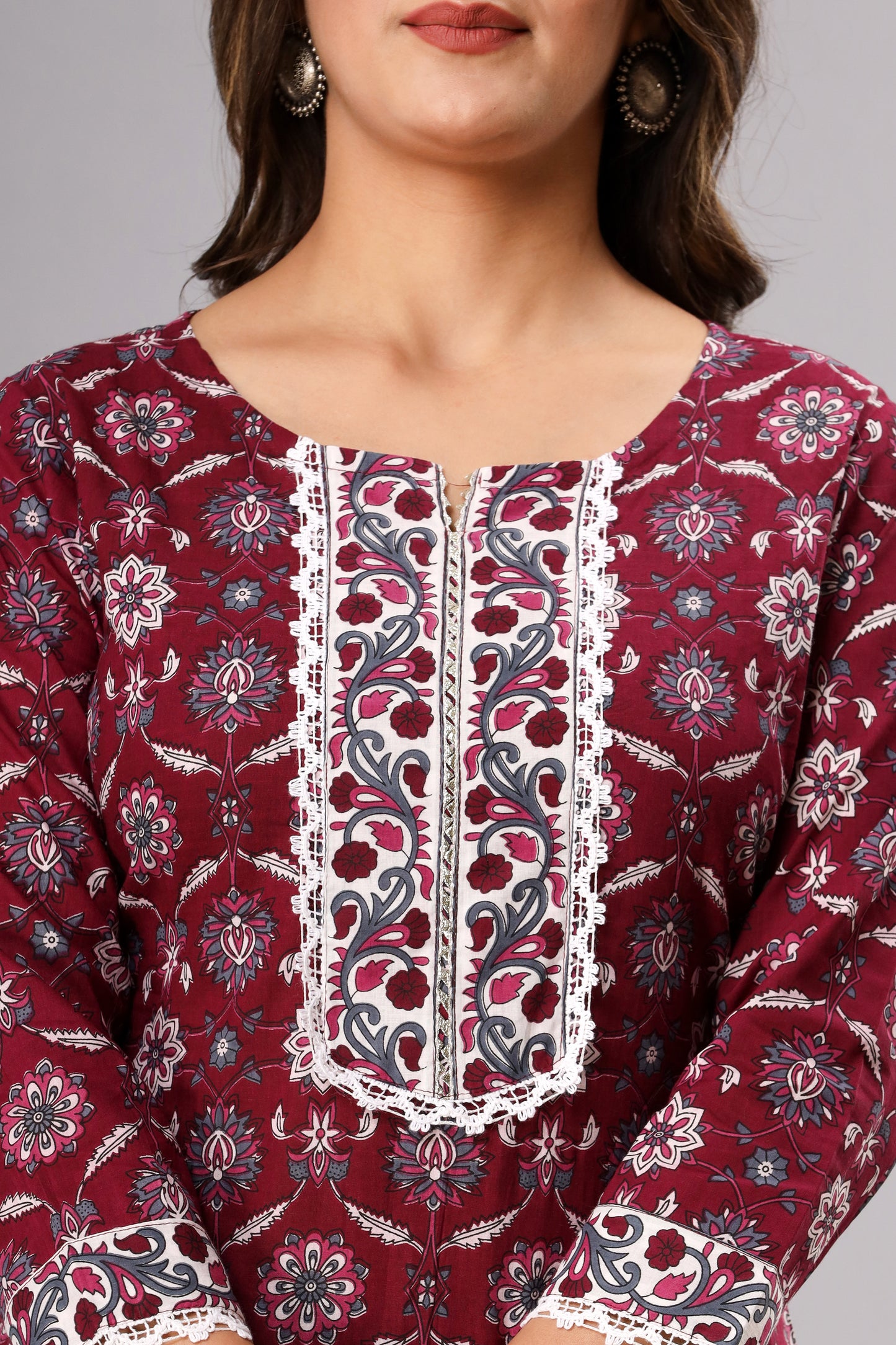 Wine Printed Kurta Set