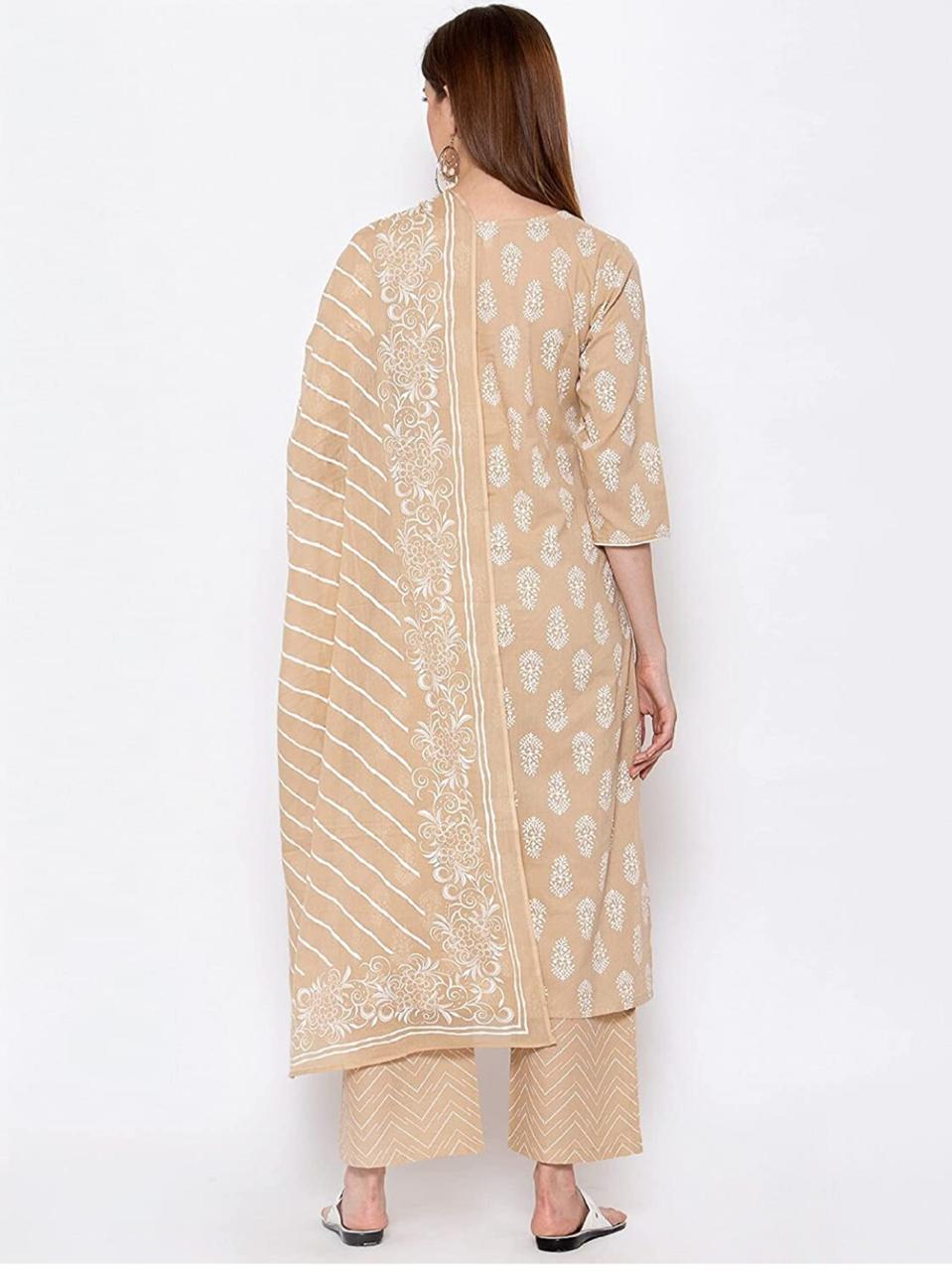 Beige Printed Kurta Set