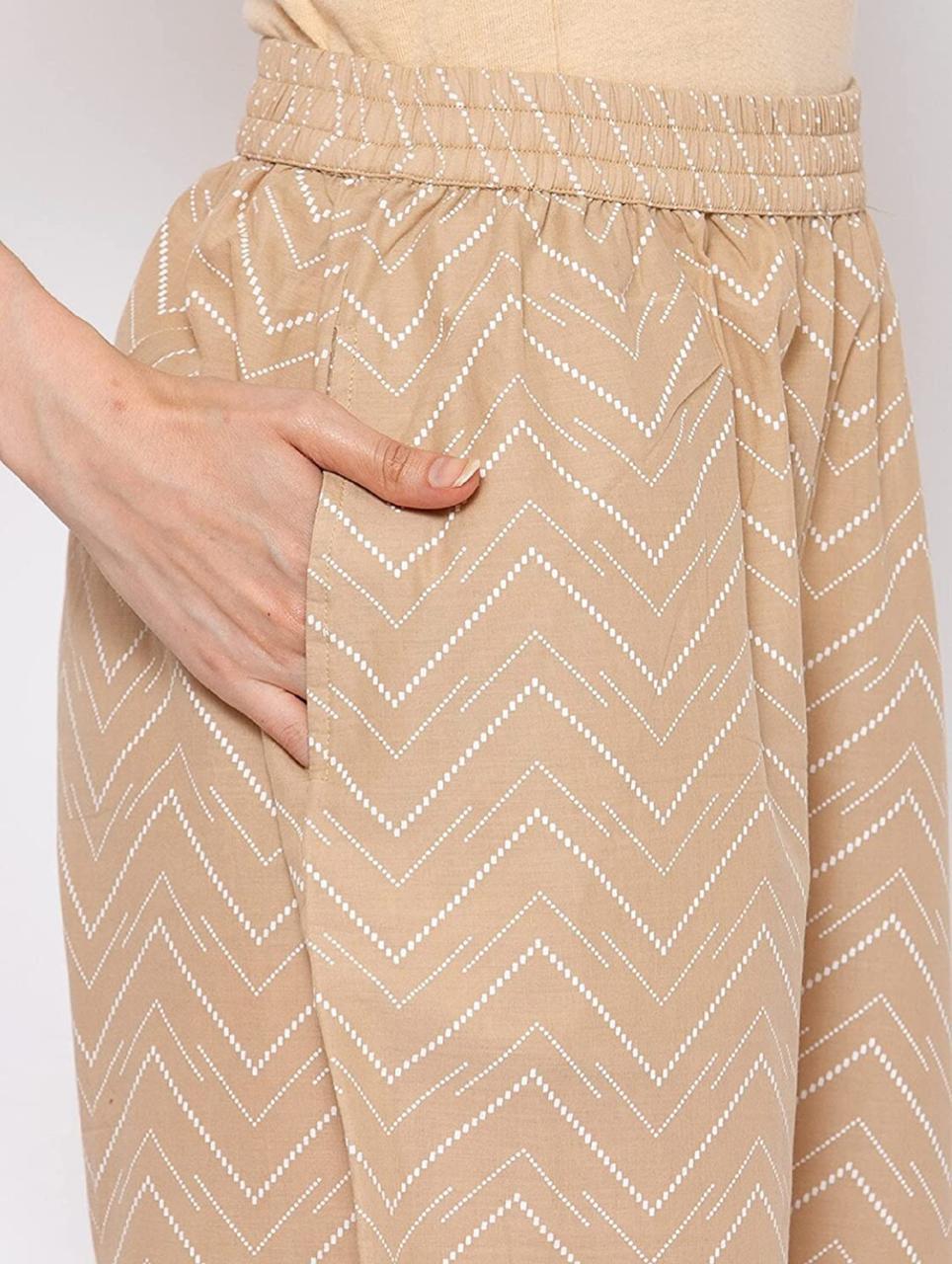 Beige Printed Kurta Set