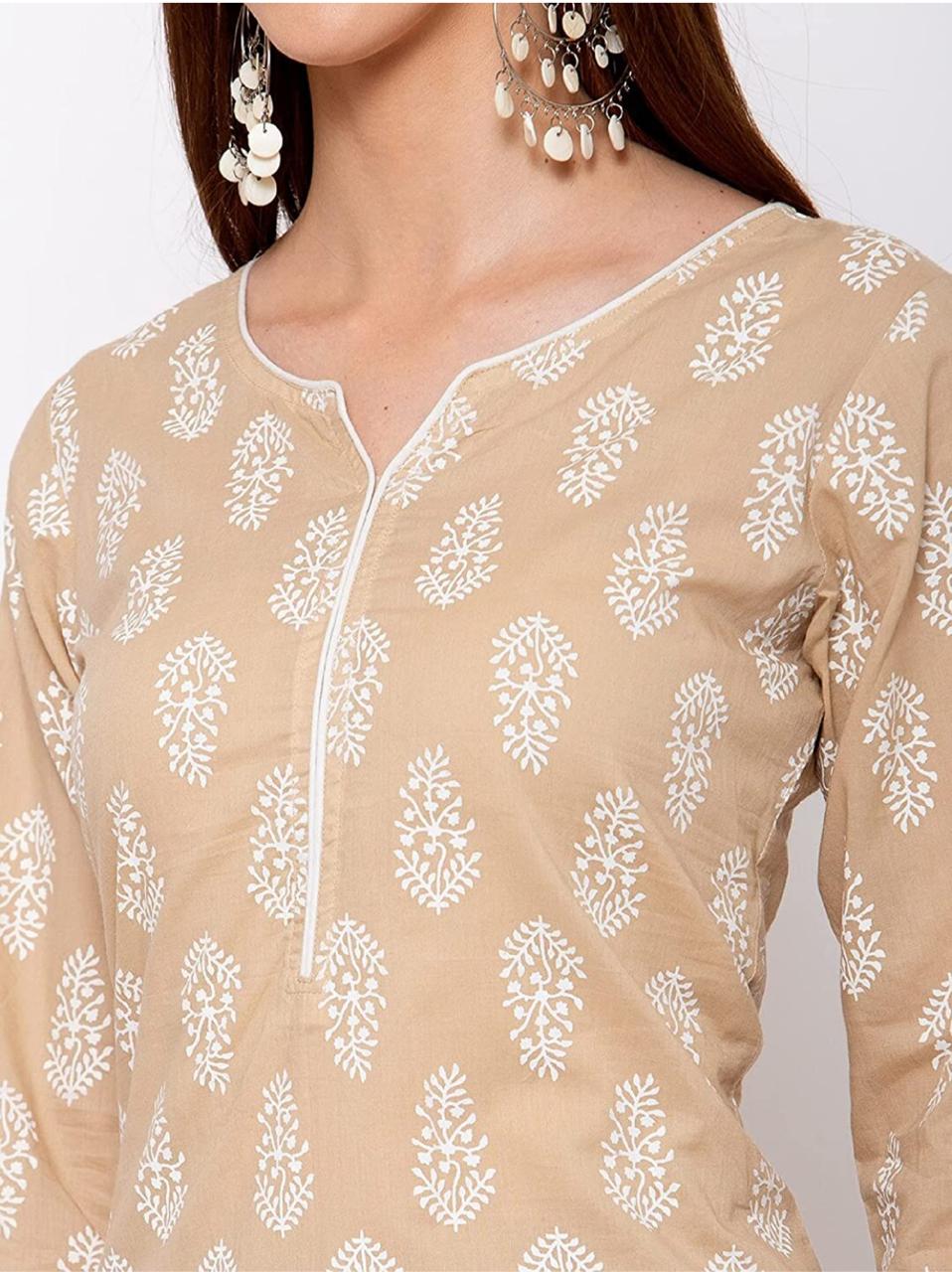 Beige Printed Kurta Set