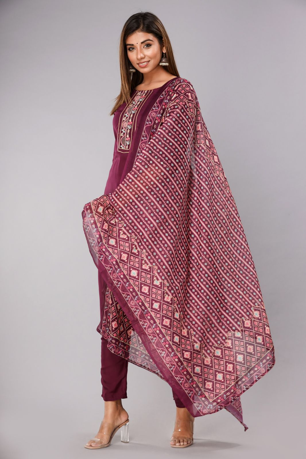 Purple Embroidery Kurta Set