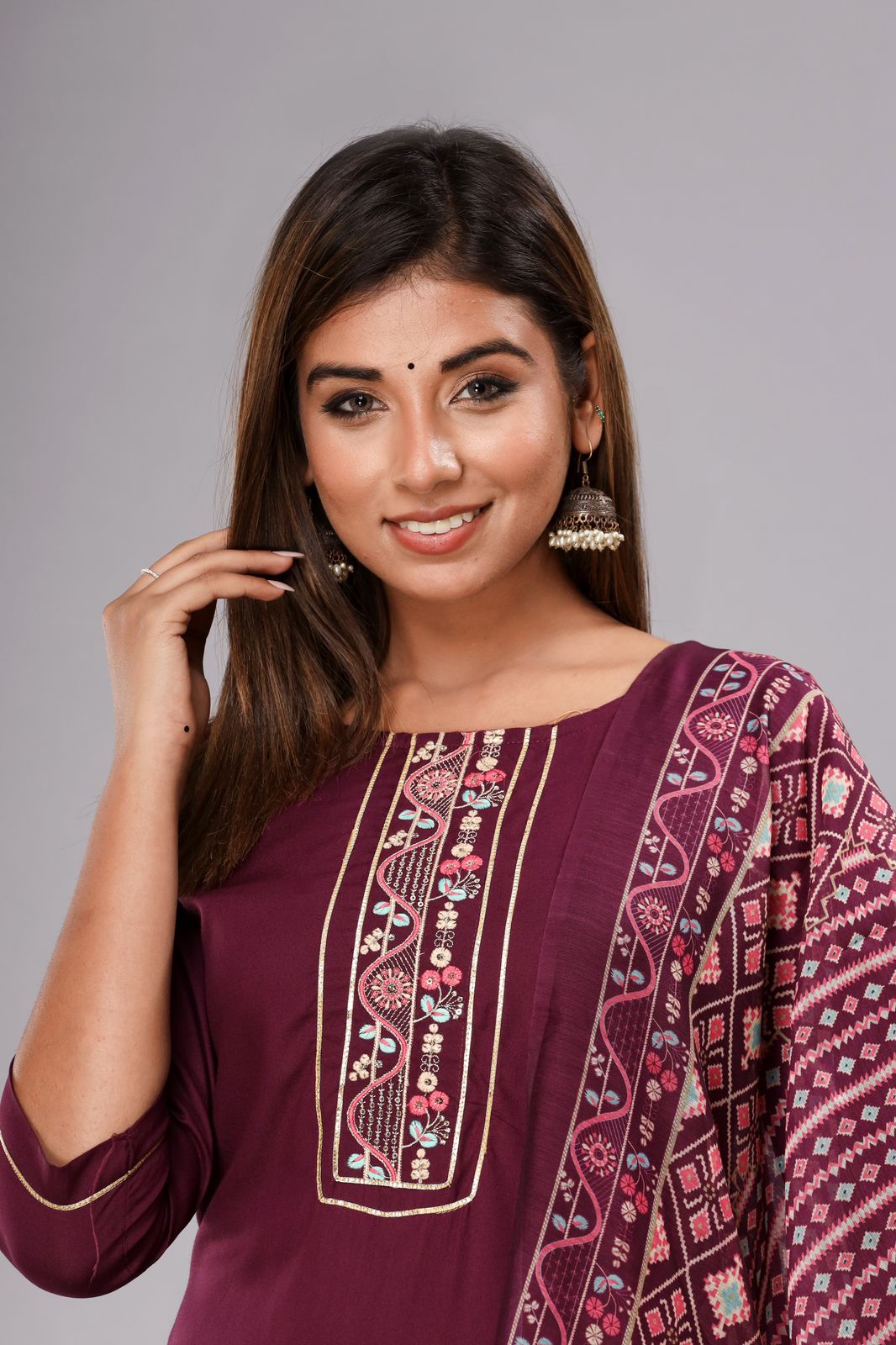 Purple Embroidery Kurta Set