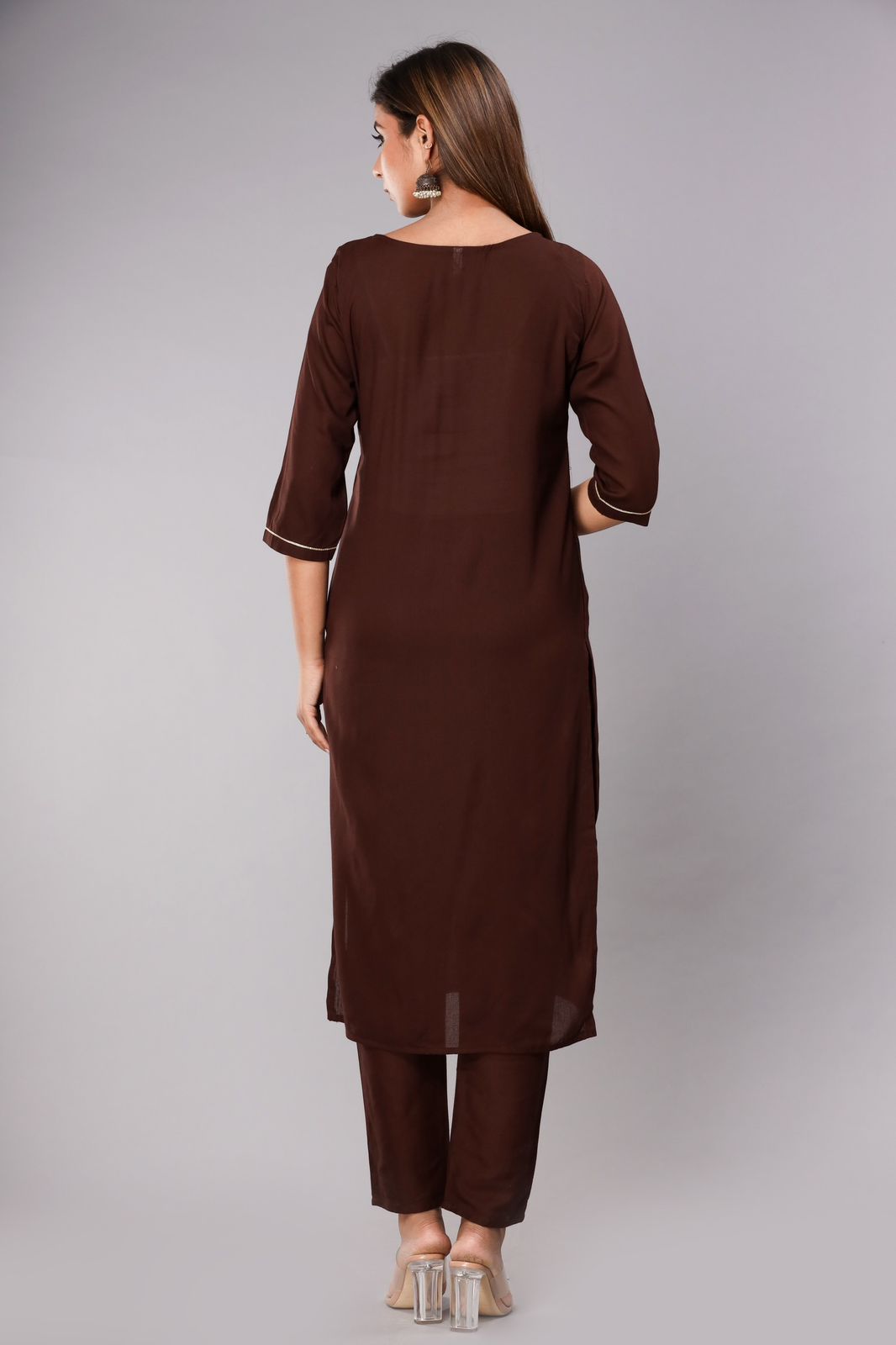 Brown Embroidered Kurta Set