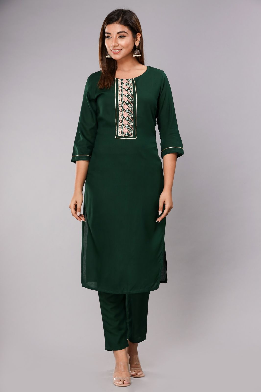 Green Embroidered Kurta Set