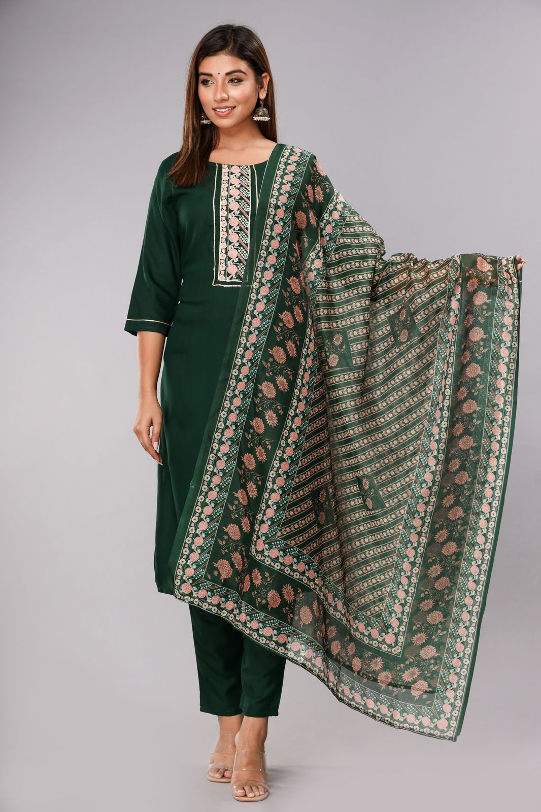 Green Embroidered Kurta Set