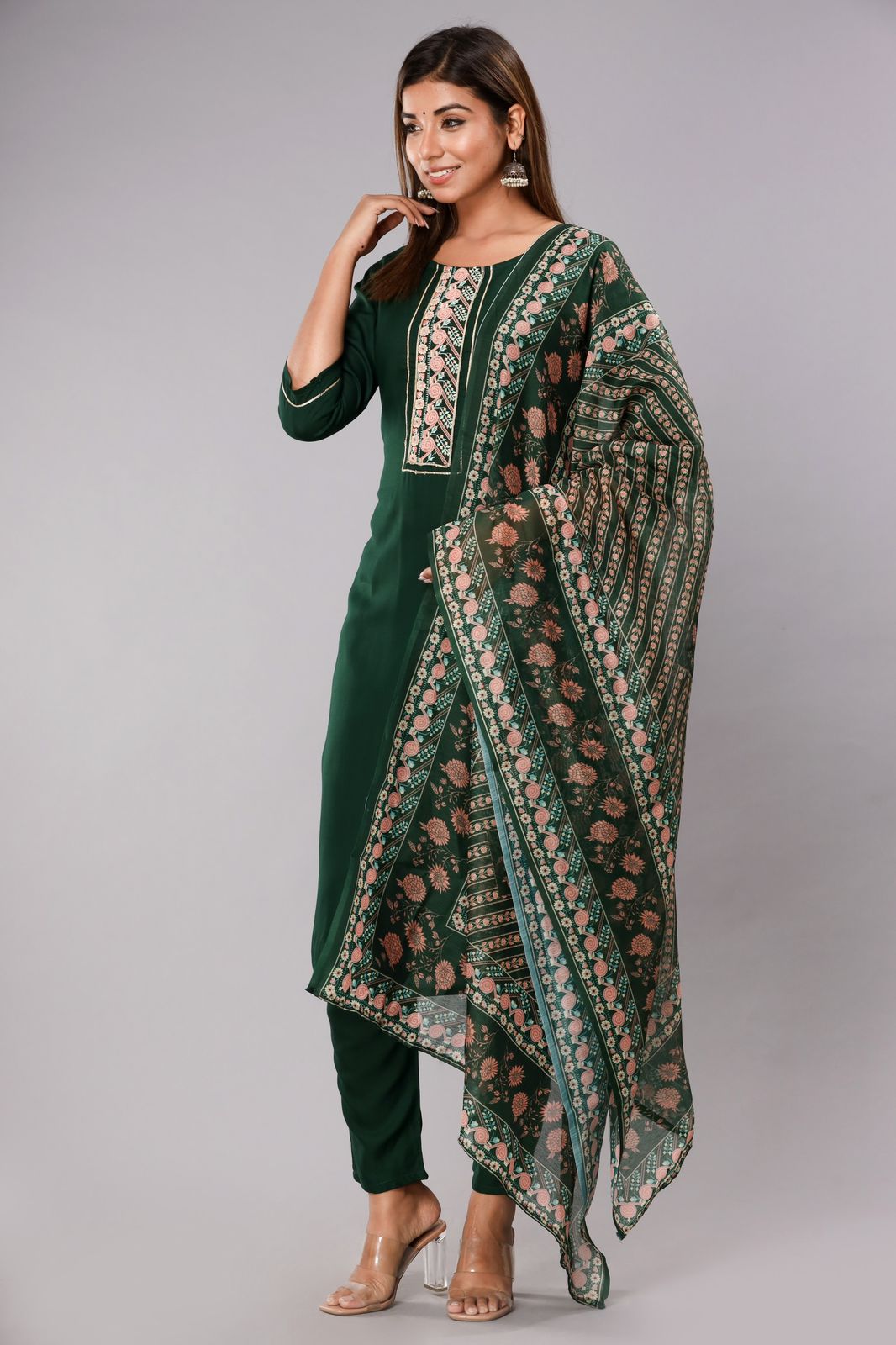Green Embroidered Kurta Set