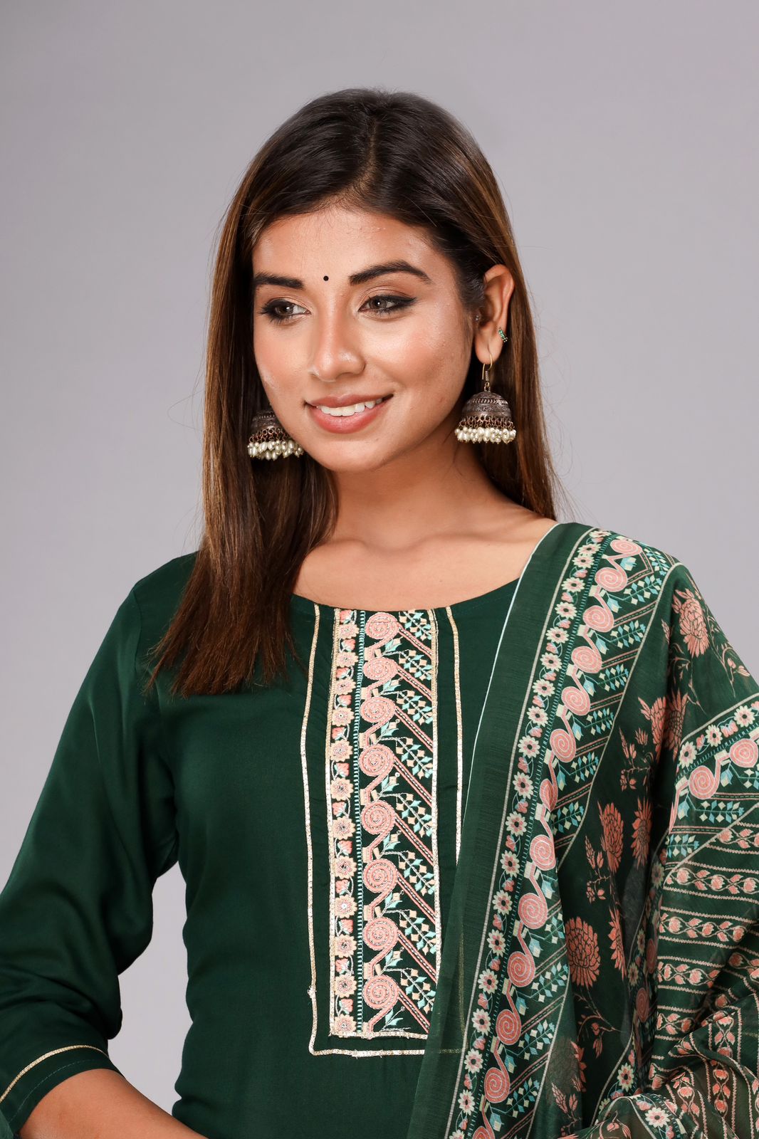 Green Embroidered Kurta Set
