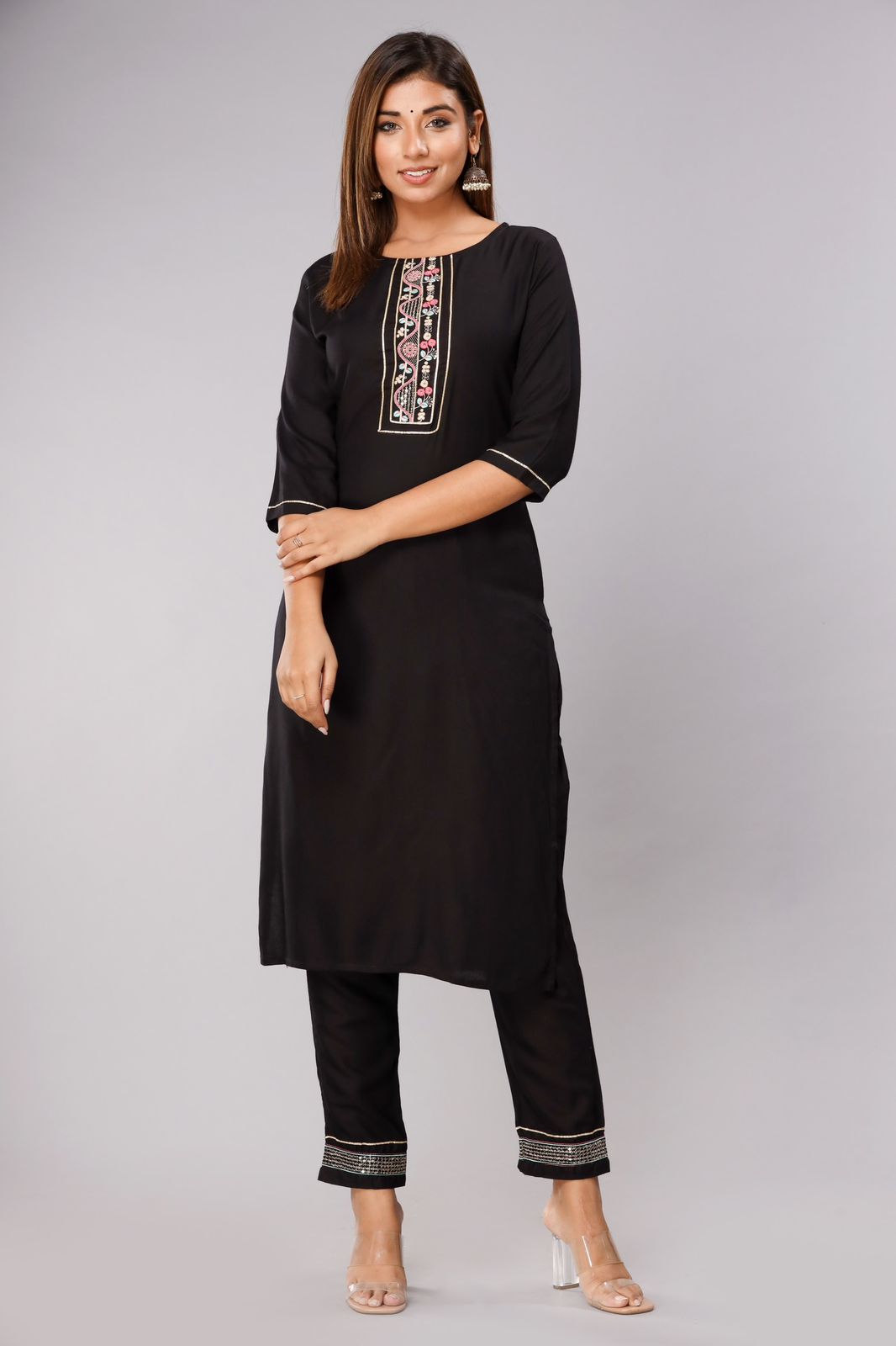 Black Embroidered Kurta Set