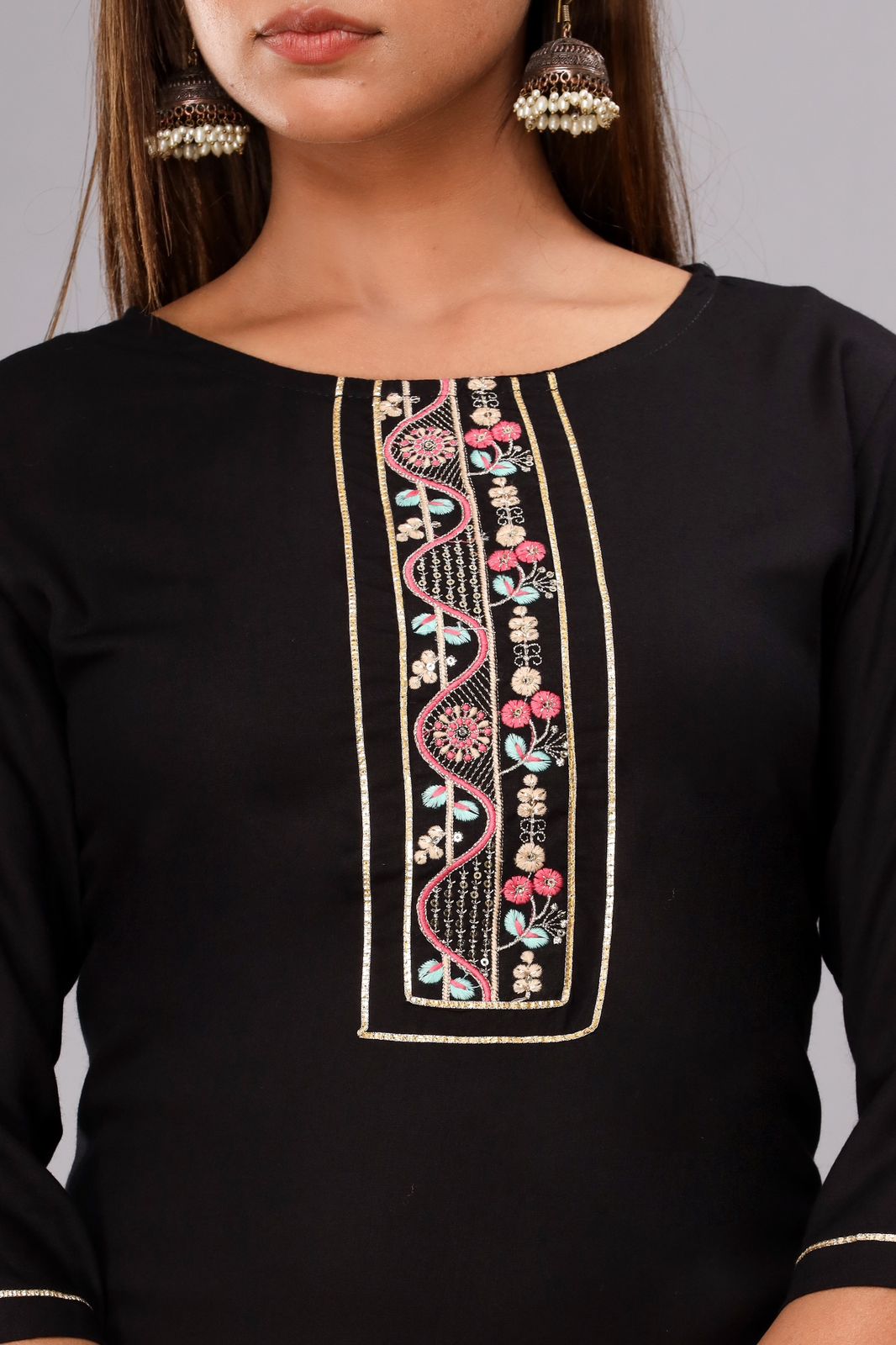 Black Embroidered Kurta Set