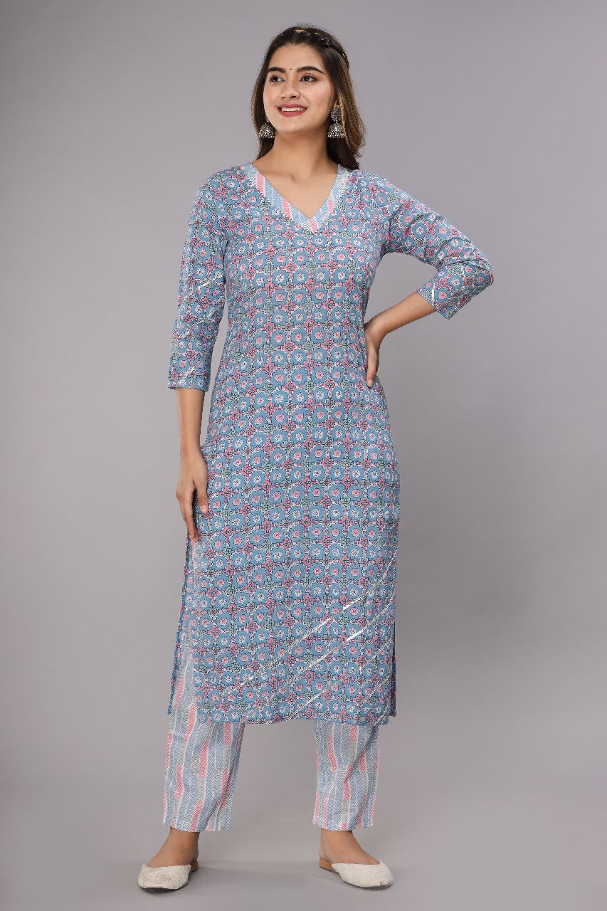Printed Cotton Kurta Set