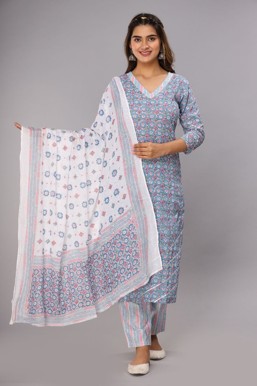 Printed Cotton Kurta Set