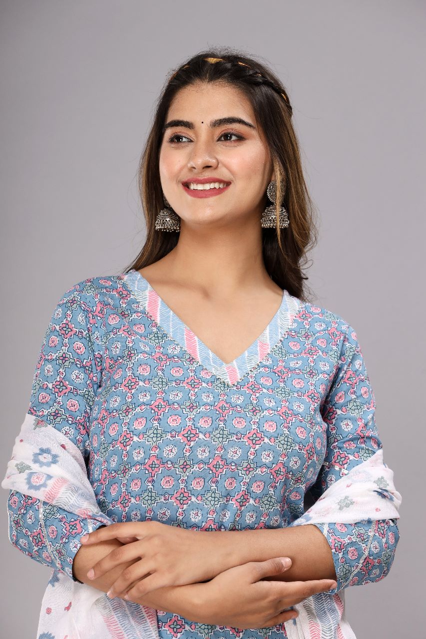 Printed Cotton Kurta Set