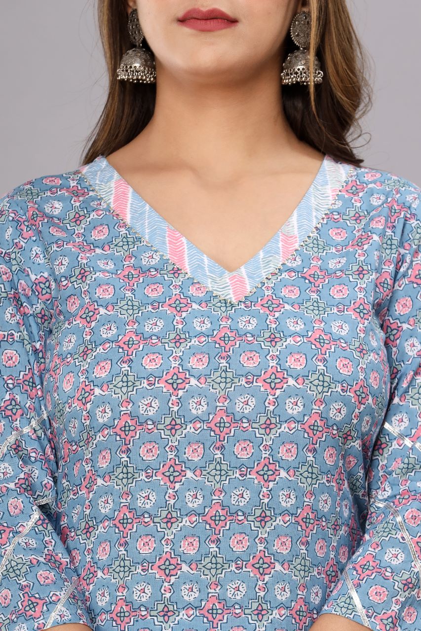 Printed Cotton Kurta Set