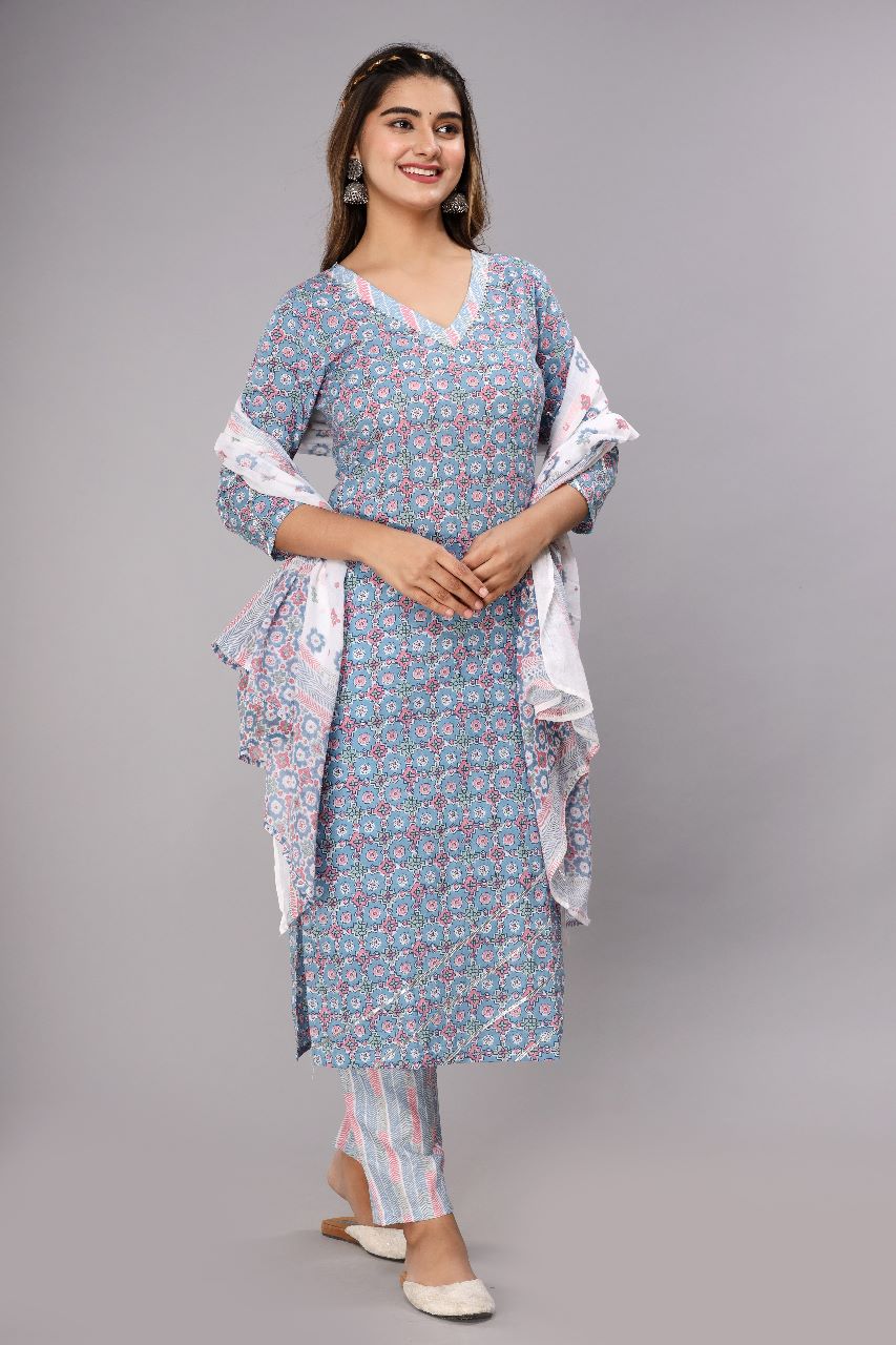 Printed Cotton Kurta Set