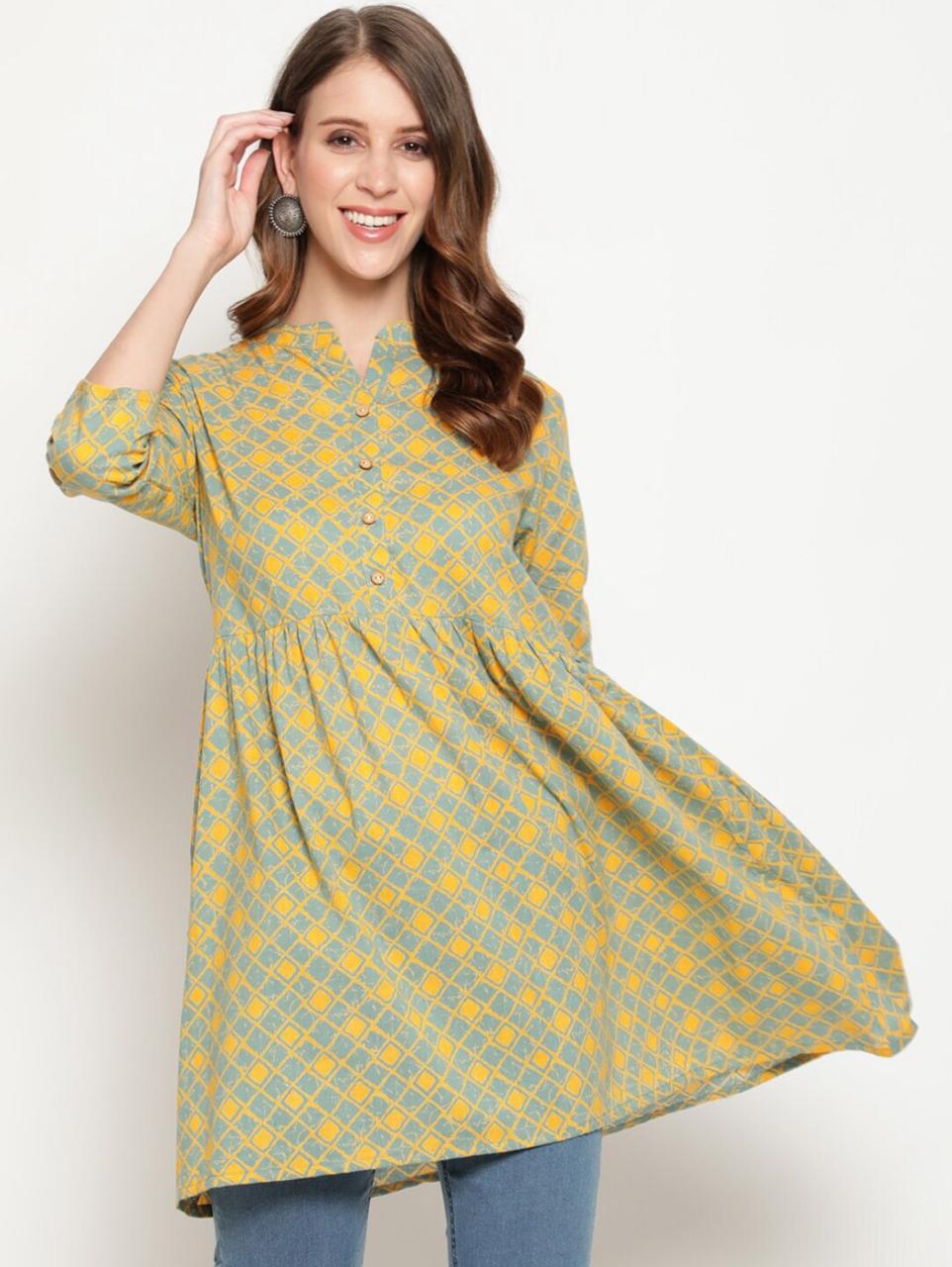 Green Printed Short Kurti