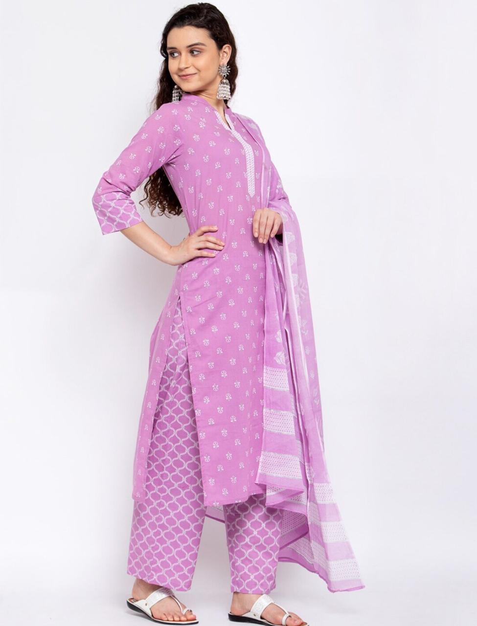 Purple Printed Kurta Set