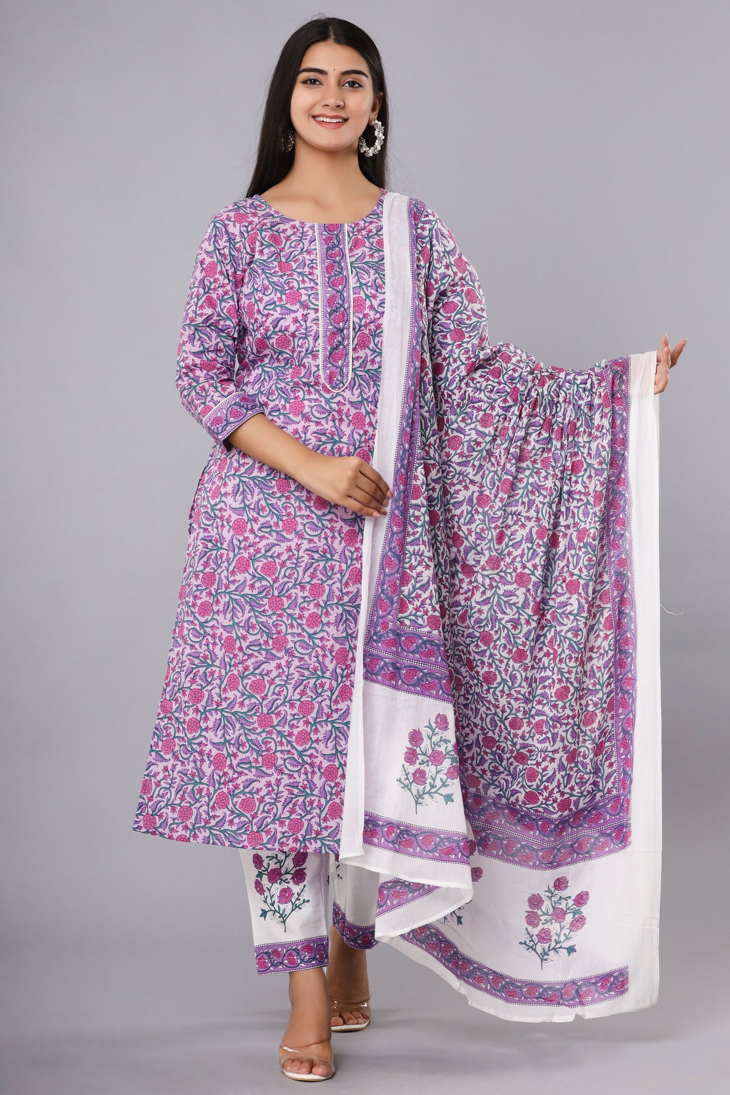Lavender Printed Kurts Set
