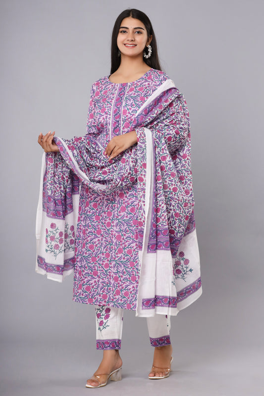 Lavender Printed Kurts Set
