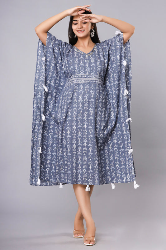Cotton Grey Printed Kaftan