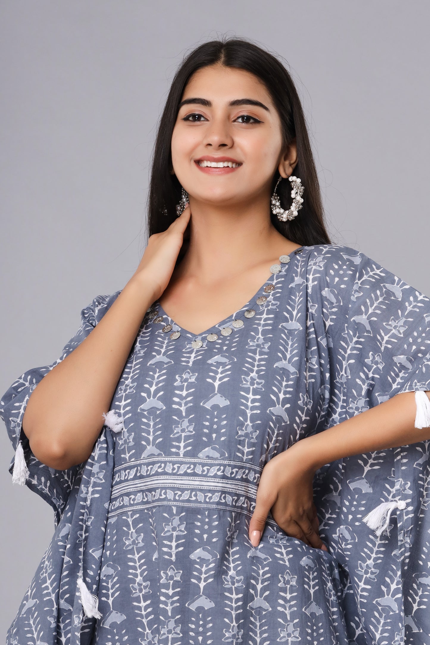 Cotton Grey Printed Kaftan
