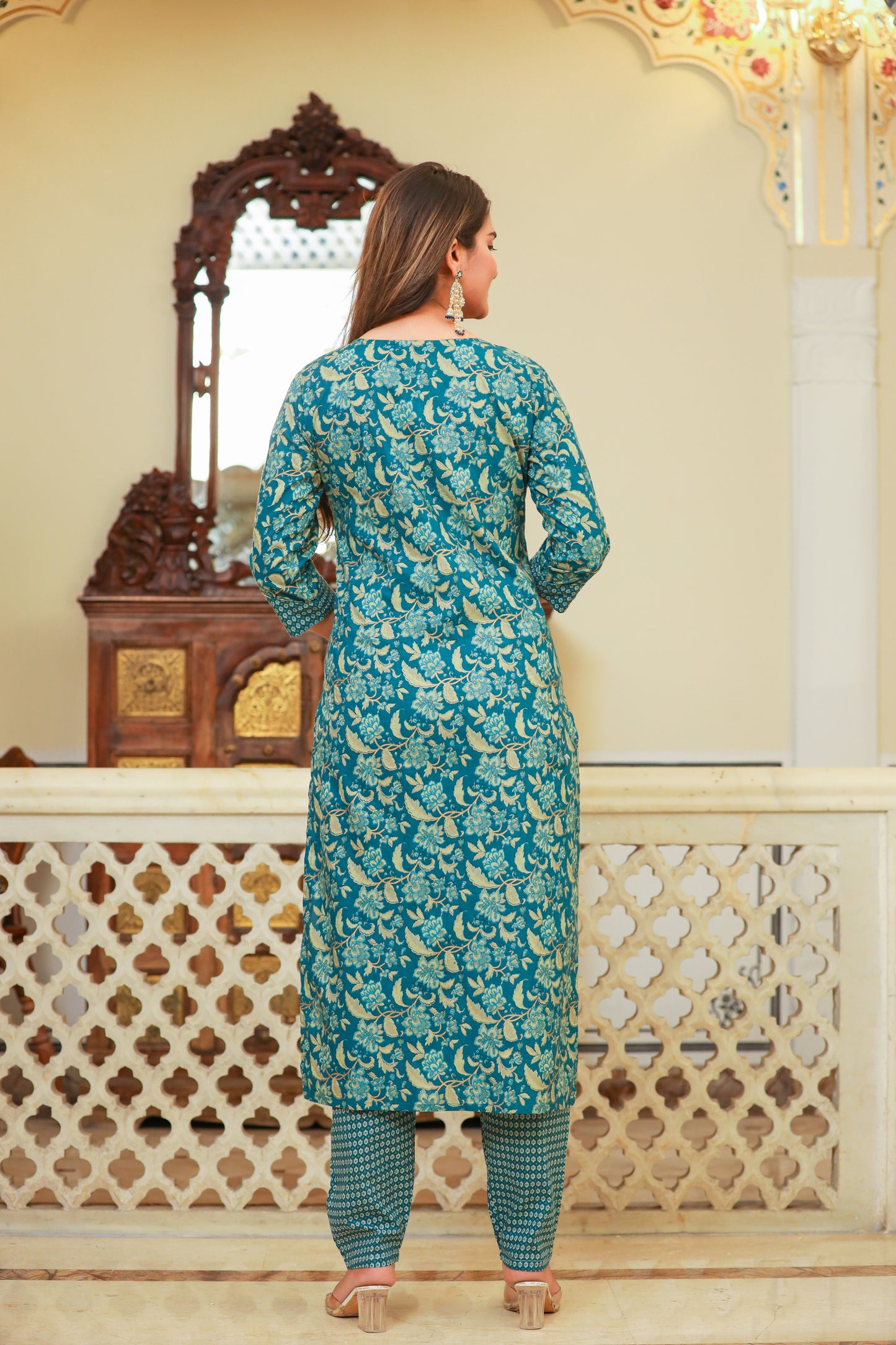 Teal Printed Kurta Set