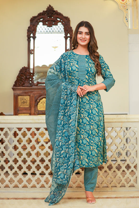 Teal Printed Kurta Set