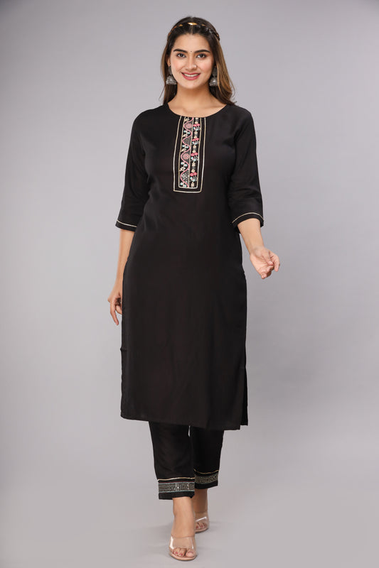 Embroidery Black Kurta Pants