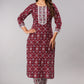 Wine Printed Kurta Set