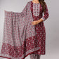 Wine Printed Kurta Set