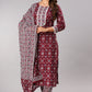 Wine Printed Kurta Set