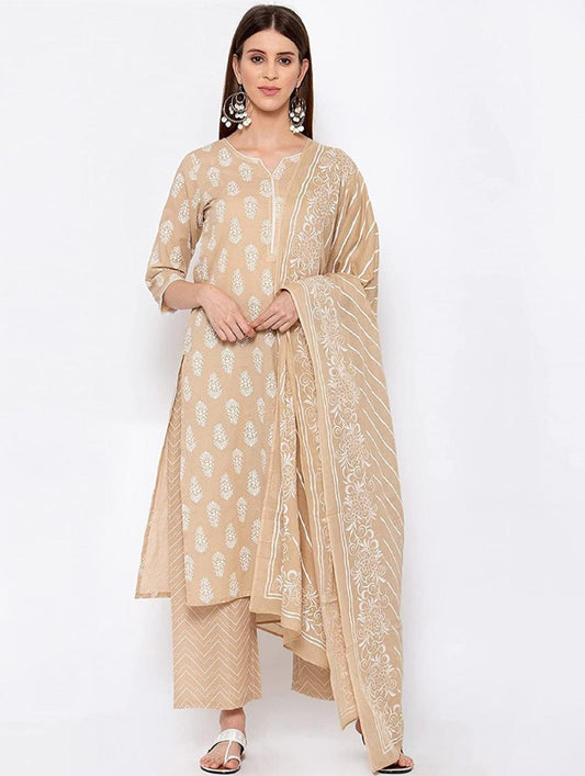 Beige Printed Kurta Set