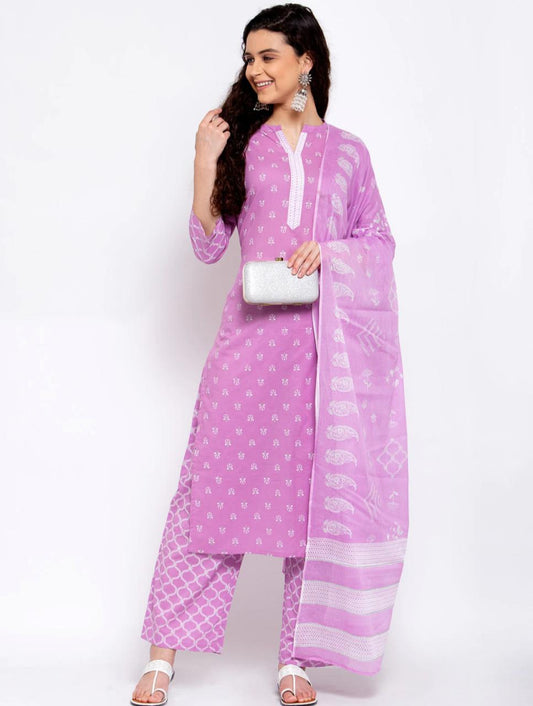 Purple Printed Kurta Set