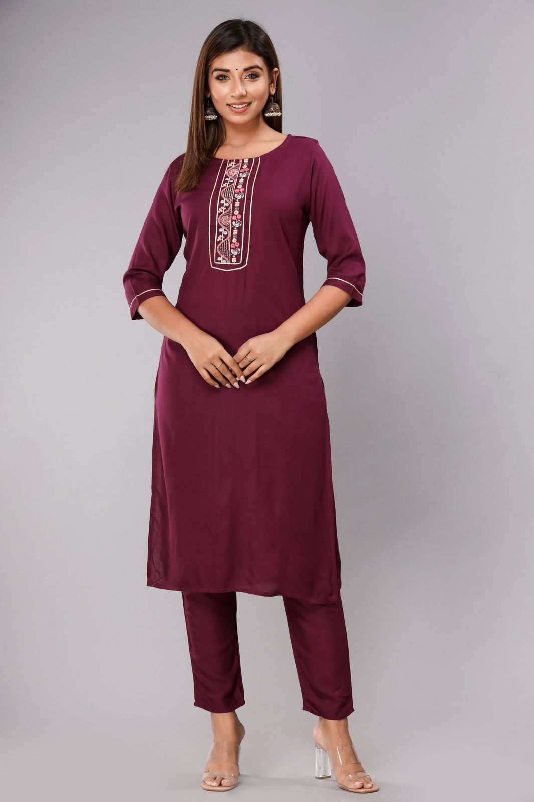 Purple Embroidery Kurta Set