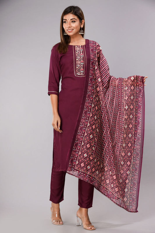 Purple Embroidery Kurta Set