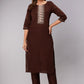 Brown Embroidered Kurta Set