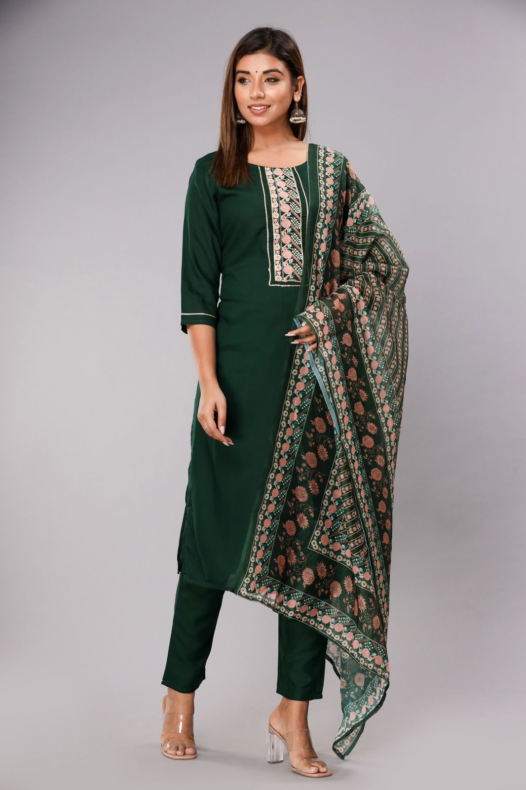 Green Embroidered Kurta Set