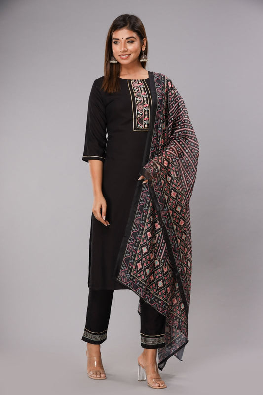 Black Embroidered Kurta Set
